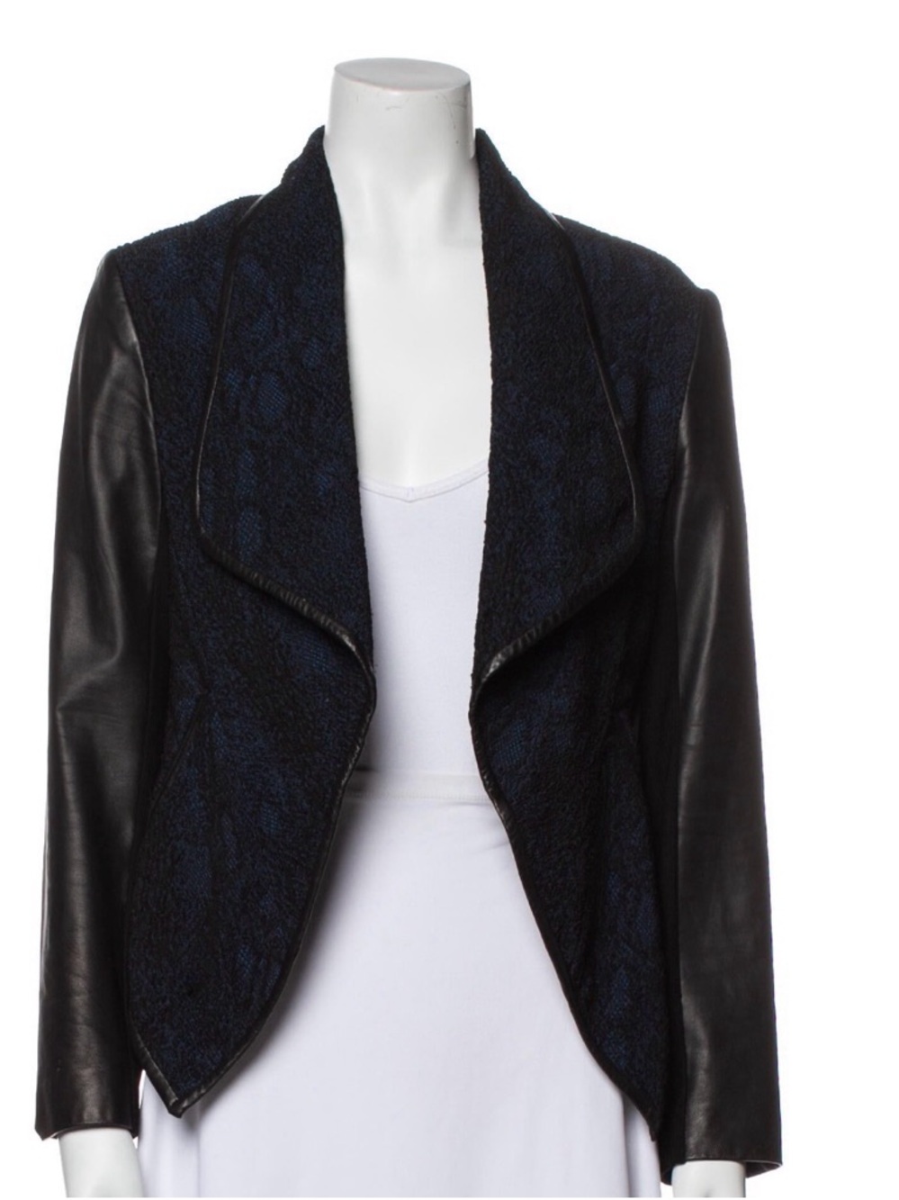 Women's Black Leather Sleeve Open Front Jacket
